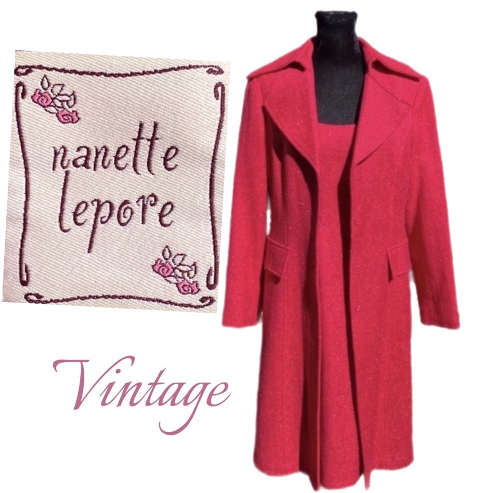 host pick✨Vintage 90s NANETTE LEPORE 2pc Suit Red Wool Dress & Jacket Size 8/10